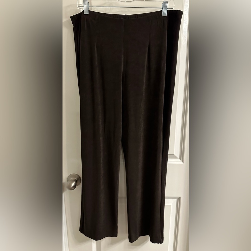 Chicos Travelers Slinky Wide Leg Pants Size 3P US XLP Pull On High Rise Brown